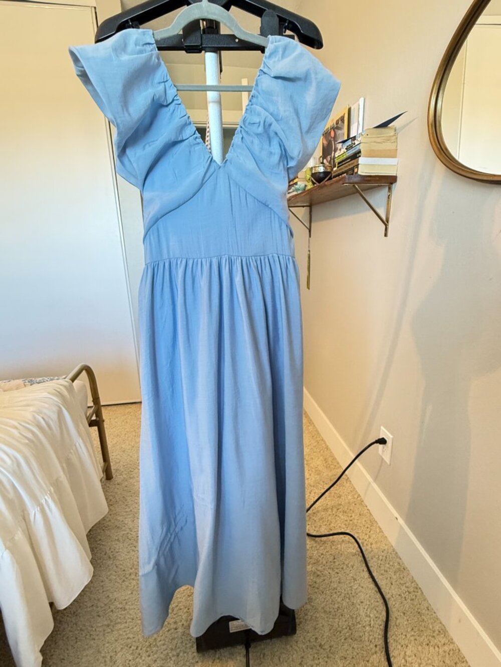 Endless Rose Powder Blue Ruffle Sleeve Maxi Dress Size S NWOT Tie Waist Pockets - Picture 8 of 12